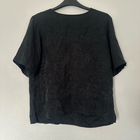 Nordstrom Tops - Nordstrom 100% Silk Vintage Rose Shirt Short Sleeve Floral Black Shirt